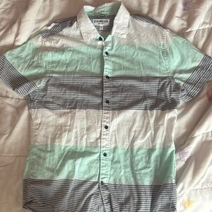 Express Men's Green and Gray Striped Casual Shirt